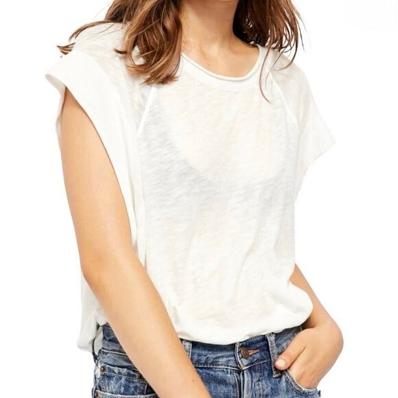 Free People Tops - Free People We The Free Halo Oversized Slouchy Tee in Painted White Size M